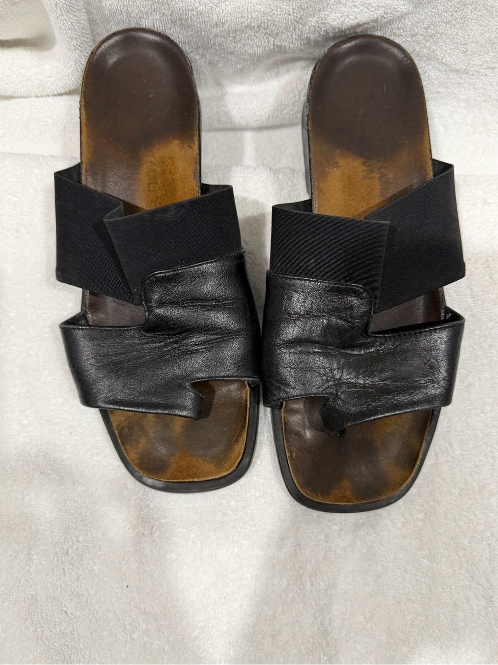 Naot Black Leather Slide Sandals with Elastic Upper